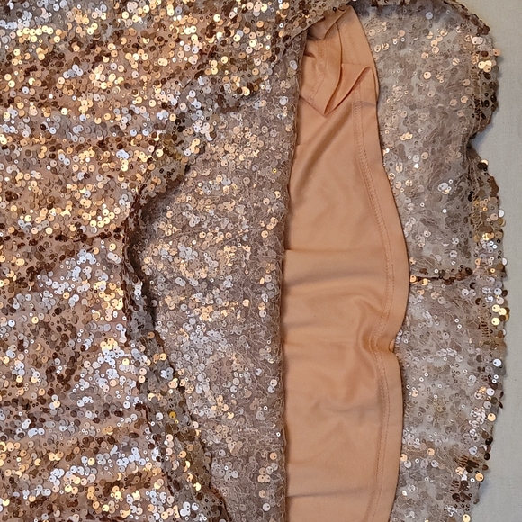 NeeSee's Dresses evening gown rose gold sequins round neck bell sleeves sz small - Picture 11 of 13